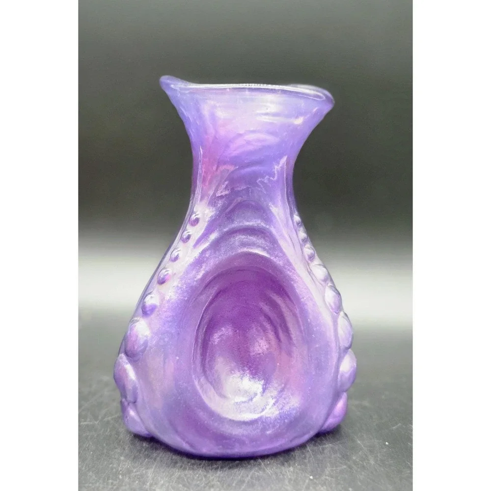 Vintage Consolidated Glass Catalonian Spanish Knobs Amethyst Pinch Vase 6.25